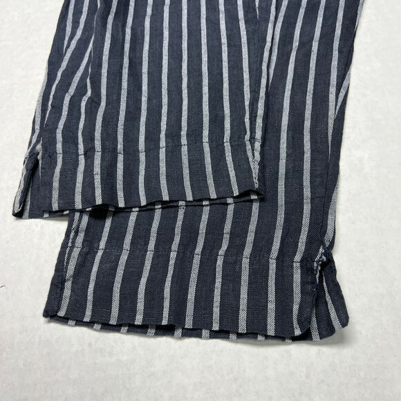 Own It High Waisted Cropped Linen Pants SIZE XL Blue Gray Striped Belted Italy - Picture 10 of 10